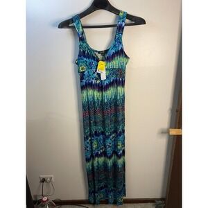 Spense Petite Womens Blue Green Geometric Floral Sleeveless Maxi Dress PL NEW